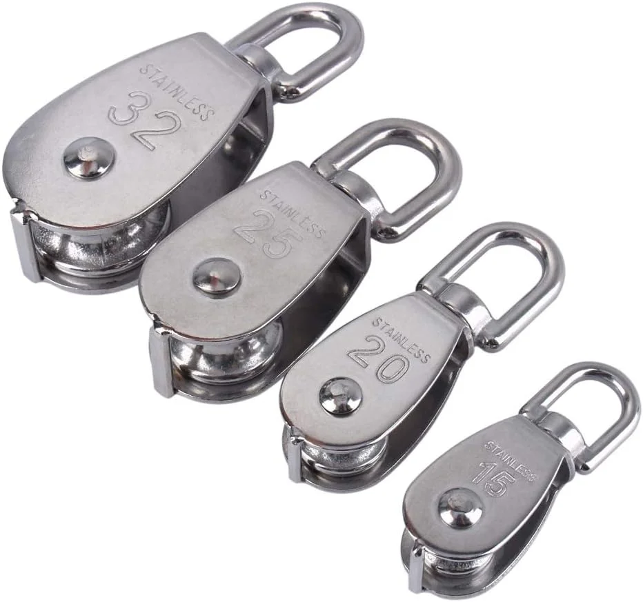 طناب سیم فولادی ضد زنگ، قرقره تک سیم بکسل آویز قرقره غلتکی تک چرخ قرقره گردان طناب بالابر M32