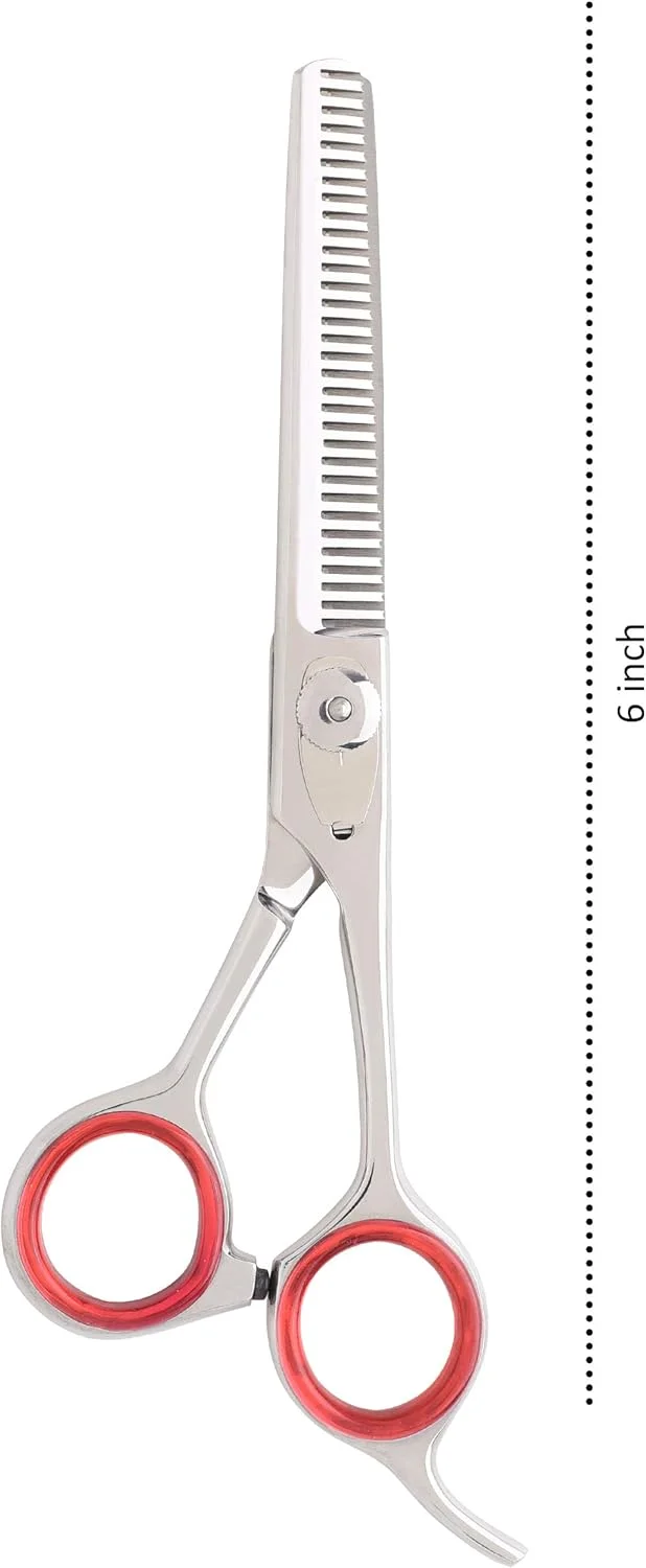 قیچی پیتاژ موی حرفه ای آرایشگری به همراه قلاب، 6 اینچ با پیچ فنری قابل تنظیم - قیچی آرایشگری ضد زنگ - قیچی پیتاژ موی فولادی لبه تیغی برای بافت دهی - دارای پدهای انگشتی - مناسب برای انواع مو