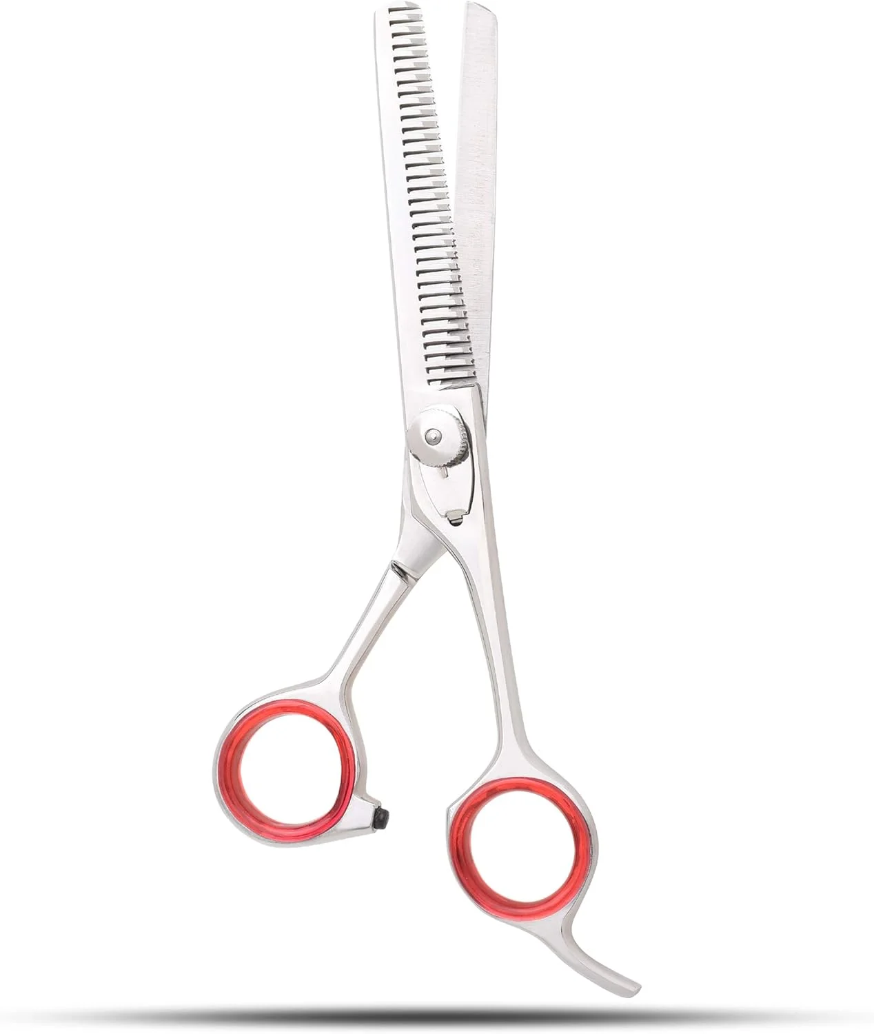 قیچی پیتاژ موی حرفه ای آرایشگری به همراه قلاب، 6 اینچ با پیچ فنری قابل تنظیم - قیچی آرایشگری ضد زنگ - قیچی پیتاژ موی فولادی لبه تیغی برای بافت دهی - دارای پدهای انگشتی - مناسب برای انواع مو