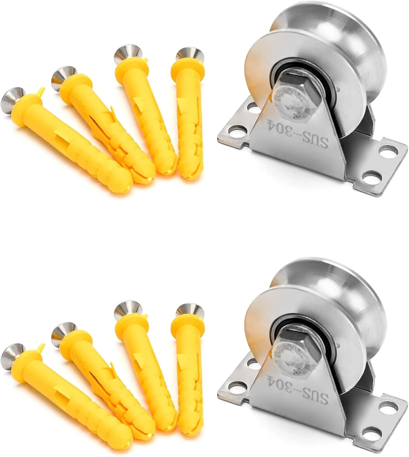 بسته 2 عددی قرقره U شکل استیل ضد زنگ، چرخ غلتکی کشویی با بلبرینگ بی صدا، قرقره طناب بالابر چرخشی برای سیم بکسل، تحمل بار: 400 کیلوگرم