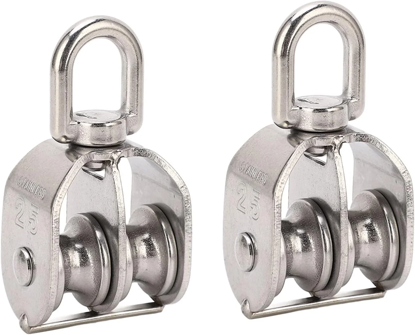 بلوک قرقره M25، دو عدد قرقره دوبل استیل ضد زنگ با قلاب 360 درجه، ظرفیت 150 کیلوگرم، سنگین و U شکل با طراحی ضد زنگ برای بلند کردن کایاک، کمپینگ و پیاده روی