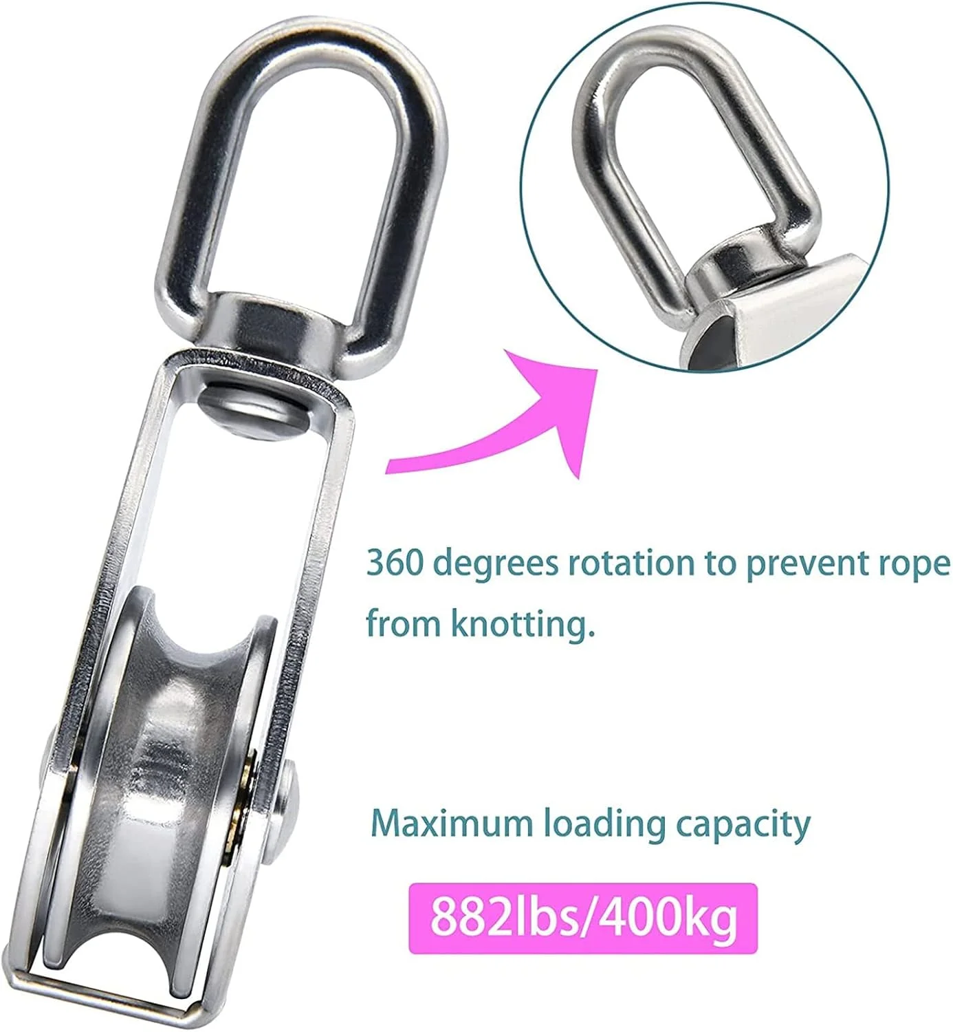 بلوک قرقره M25، دو عدد قرقره دوبل استیل ضد زنگ با قلاب 360 درجه، ظرفیت 150 کیلوگرم، سنگین و U شکل با طراحی ضد زنگ برای بلند کردن کایاک، کمپینگ و پیاده روی