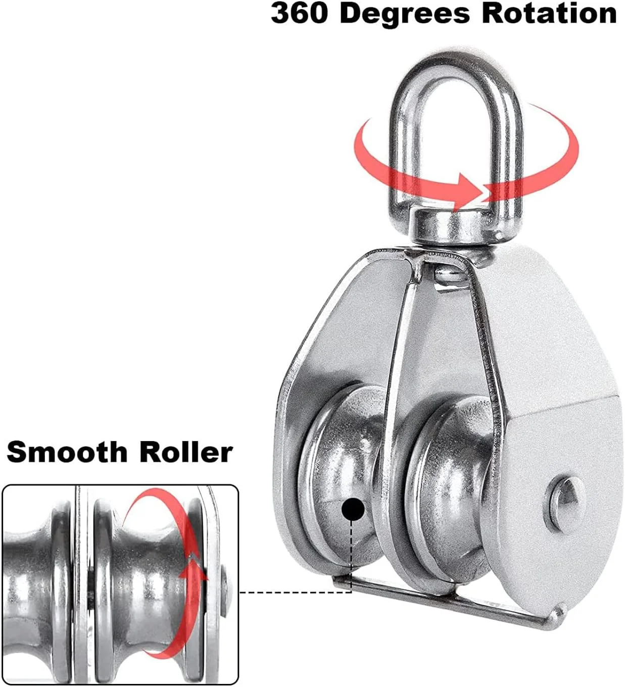 بلوک قرقره M25، دو عدد قرقره دوبل استیل ضد زنگ با قلاب 360 درجه، ظرفیت 150 کیلوگرم، سنگین و U شکل با طراحی ضد زنگ برای بلند کردن کایاک، کمپینگ و پیاده روی