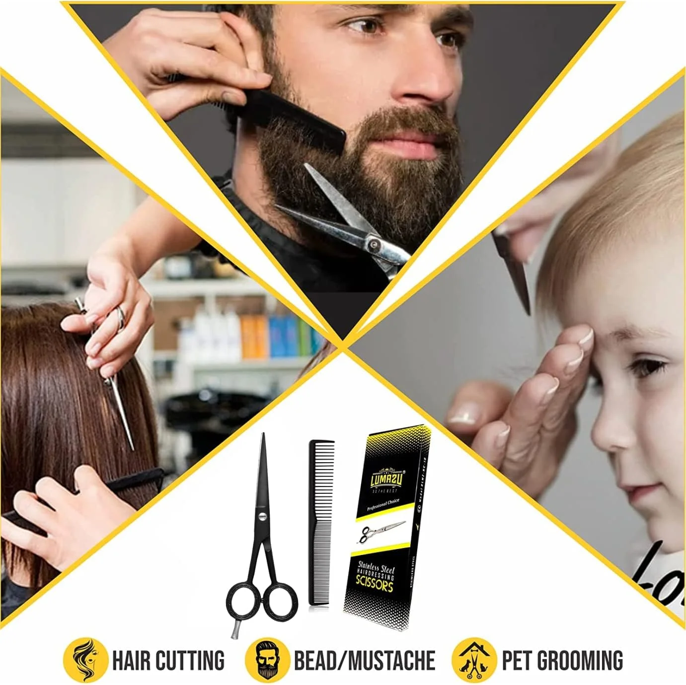 قیچی آرایشگری LUMAZU برای آرایشگران حرفه ای، قیچی های پیرایش مو از جنس استیل ضد زنگ، قیچی های اصلاح مو برای آرایشگاه ها (مشکی (6 اینچ)) قیچی آرایشگری LUMAZU برای آرایشگران حرفه ای، قیچی های پیرایش مو از جنس استیل ضد زنگ، قیچی های اصلاح مو برای آرایشگاه ها (مشکی (6 اینچ))