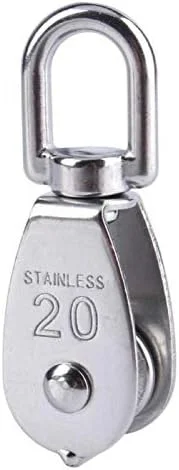 تک قرقره M20 استیل ضد زنگ، قرقره گردان، بارگیری 75 کیلوگرم برای سیم بکسل طناب بالابر (بسته 1 عددی)