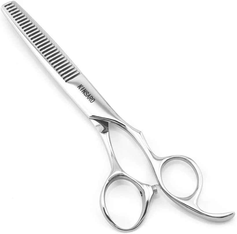 قیچی آرایشگری 14 سانتی متری KINSARO، قیچی موی حرفه ای، قیچی آرایشگری، قیچی پیتاژ، فولاد ژاپن 440C، تیغه لبه محدب نقره ای، سوراخ کور قیچی آرایشگری 14 سانتی متری KINSARO، قیچی موی حرفه ای، قیچی آرایشگری، قیچی پیتاژ، فولاد ژاپن 440C، تیغه لبه محدب نقره ای، سوراخ کور