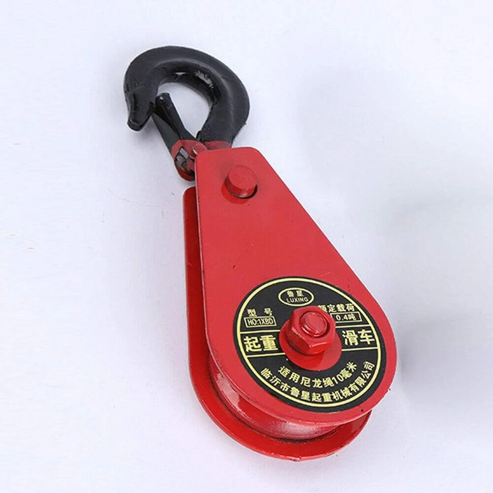 قرقره تکی، بلوک قرقره ای آهنی سنگین با قرقره چرخشی بالابر با قلاب بارگیری 0.3 تن برای طناب سیم بکسل (قرمز)