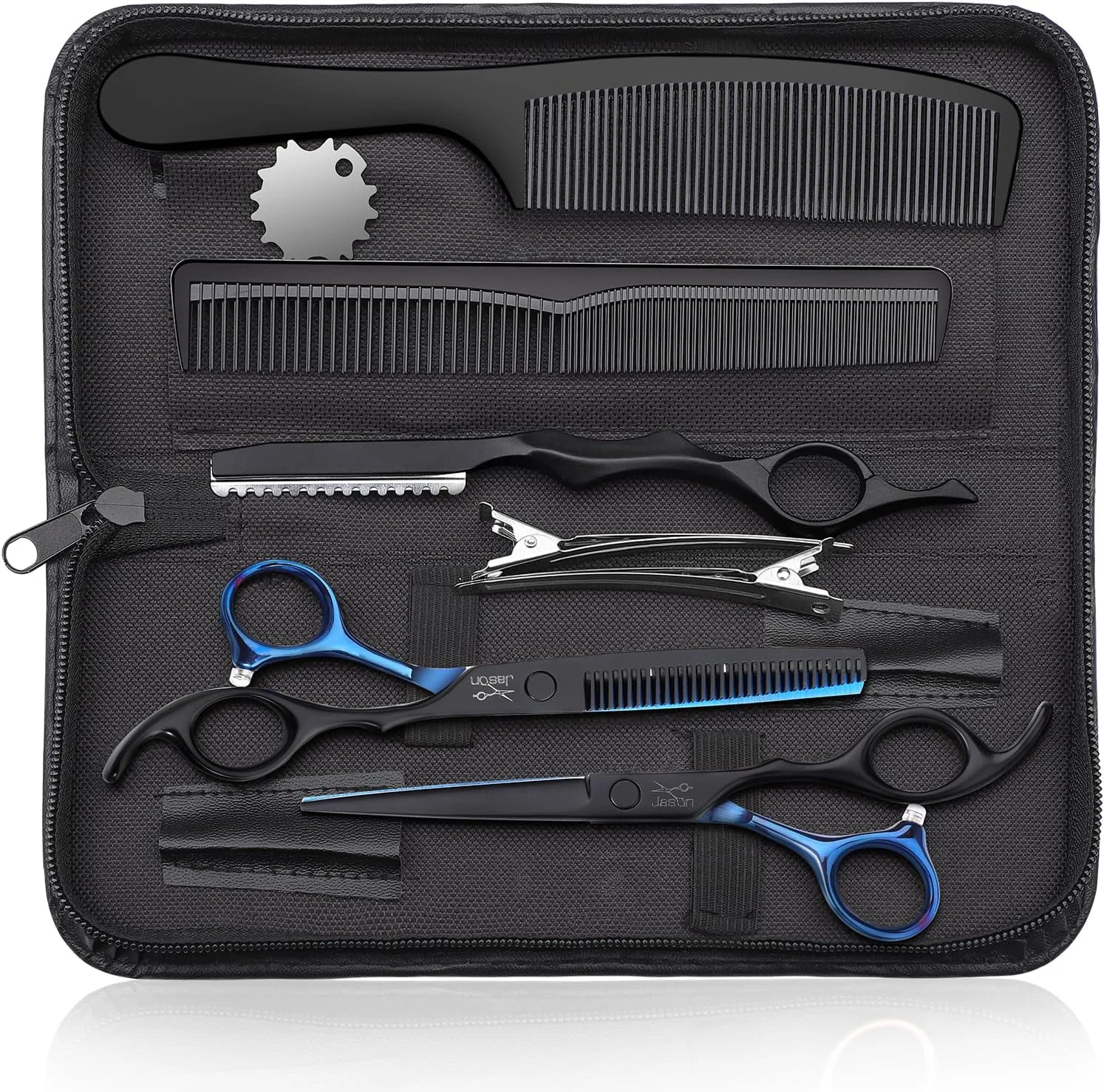 قیچی آرایشگری حرفه ای JASON - قیچی اصلاح مو و قیچی پیتاژ 6.5 اینچی، قیچی آرایشگری برای آرایشگران / مبتدیان آبی مشکی قیچی آرایشگری حرفه ای JASON - قیچی اصلاح مو و قیچی پیتاژ 6.5 اینچی، قیچی آرایشگری برای آرایشگران / مبتدیان آبی مشکی