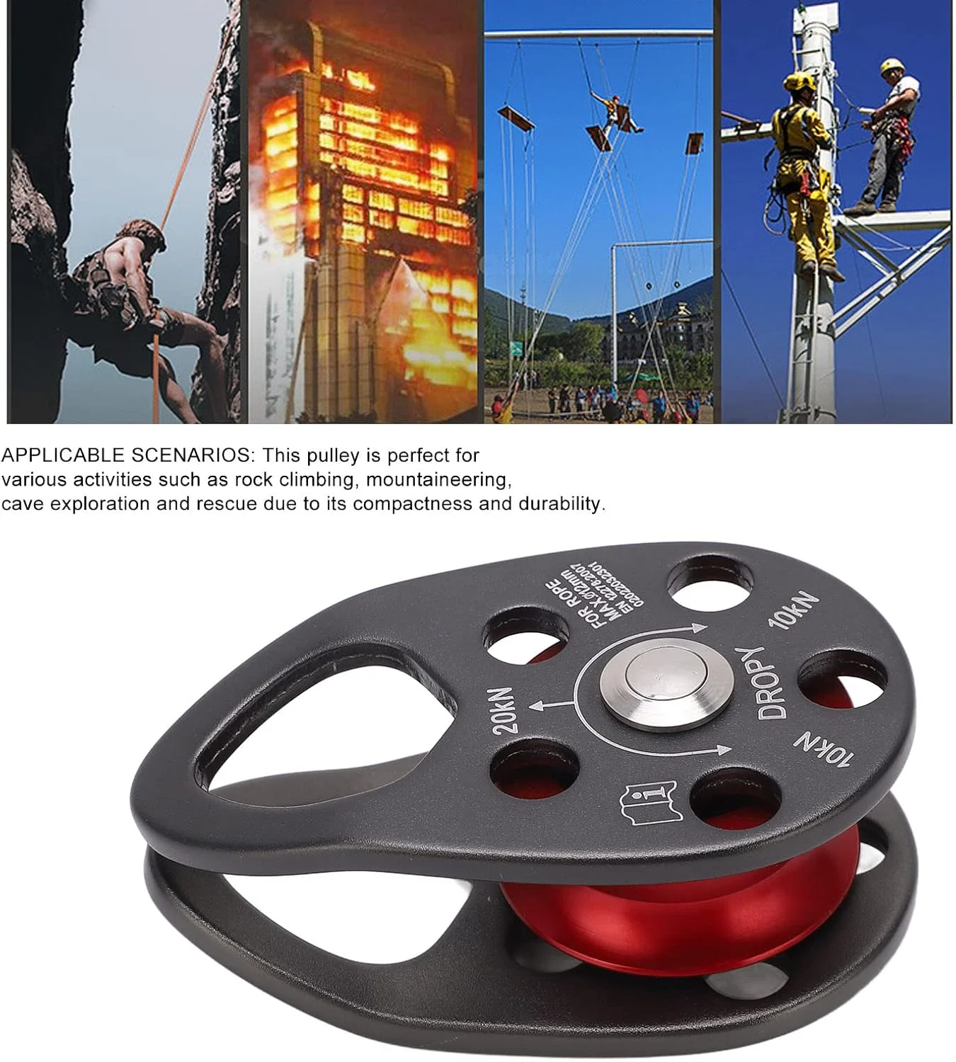 قرقره صعود ساده، قرقره صعود چشمی ثابت آلومینیومی 20KN، قرقره بلبرینگ صعود برای صخره نوردی، فرود، ورزش های زیپ لاین و غیره.
