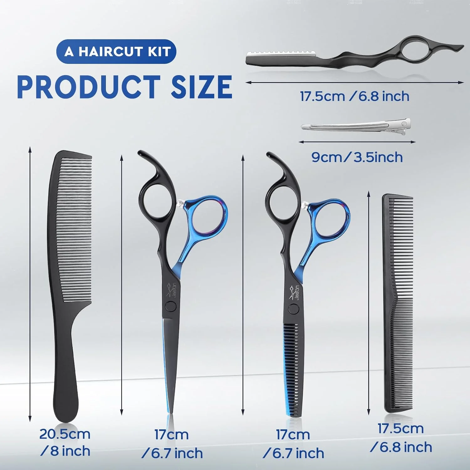 قیچی آرایشگری حرفه ای JASON - قیچی اصلاح مو و قیچی پیتاژ 6.5 اینچی، قیچی آرایشگری برای آرایشگران / مبتدیان آبی مشکی قیچی آرایشگری حرفه ای JASON - قیچی اصلاح مو و قیچی پیتاژ 6.5 اینچی، قیچی آرایشگری برای آرایشگران / مبتدیان آبی مشکی