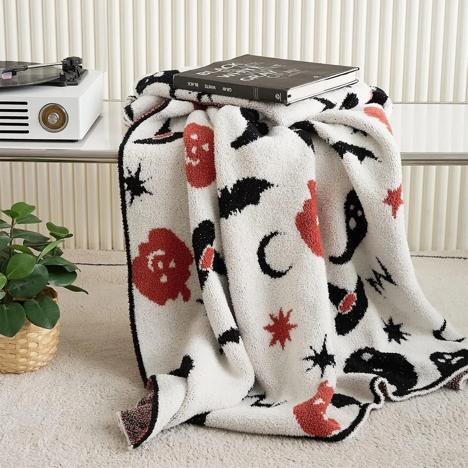 پتو UGFVGYTG بافتنی، نرم و راحت، طرح کدو تنبل و جادوگر، پتوی تزئینی