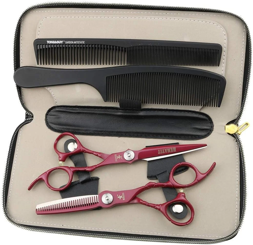 مجموعه قیچی آرایشگری جیکوج، شامل قیچی برش و قیچی پیتاژ، مناسب برای آرایشگاه ها و ابزار حالت دهی مو (رنگ: قرمز) مجموعه قیچی آرایشگری جیکوج، شامل قیچی برش و قیچی پیتاژ، مناسب برای آرایشگاه ها و ابزار حالت دهی مو (رنگ: قرمز)