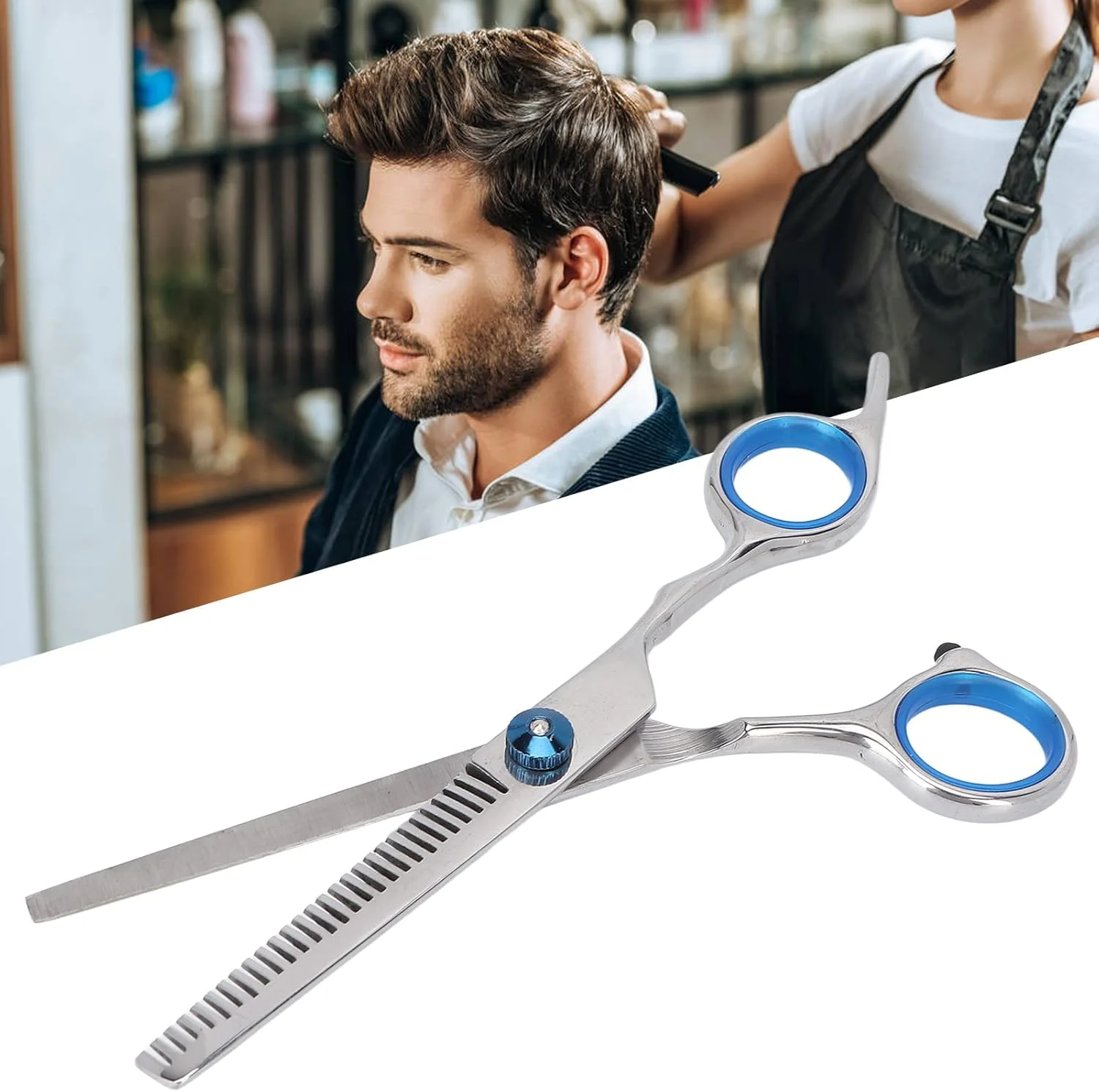 قیچی آرایشگری حرفه ای، قیچی اصلاح مو، قیچی استیل باربر برای نازک کردن مو مناسب خانه و سالن آرایش (قیچی پیتاژ)