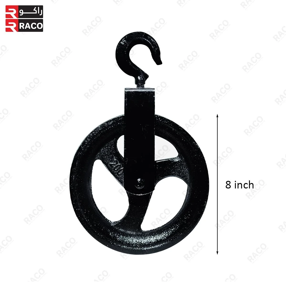 چرخ قرقره فلزی شیاردار سنگین RACO برای بلند کردن، مهار کردن، کابل، سیم بکسل و طناب نایلونی، قرقره صنعتی بادوام برای کاربردهای DIY و مکانیکی (8 اینچ)