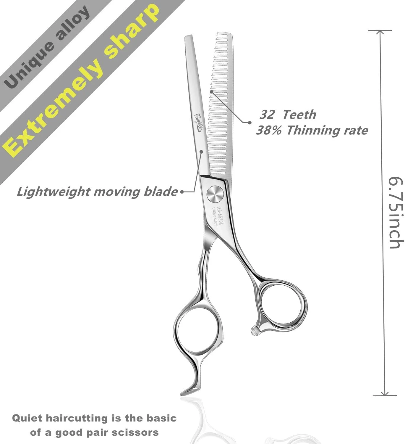 قیچی پیتاژ موی حرفه ای فنگلیرن، قیچی دندانه دار برای آرایشگری و بافت دهی مو، فوق العاده تیز، آلیاژ استیل ضد زنگ 6.5 اینچی، مناسب برای آقایان، خانم ها، سالن و استفاده در منزل