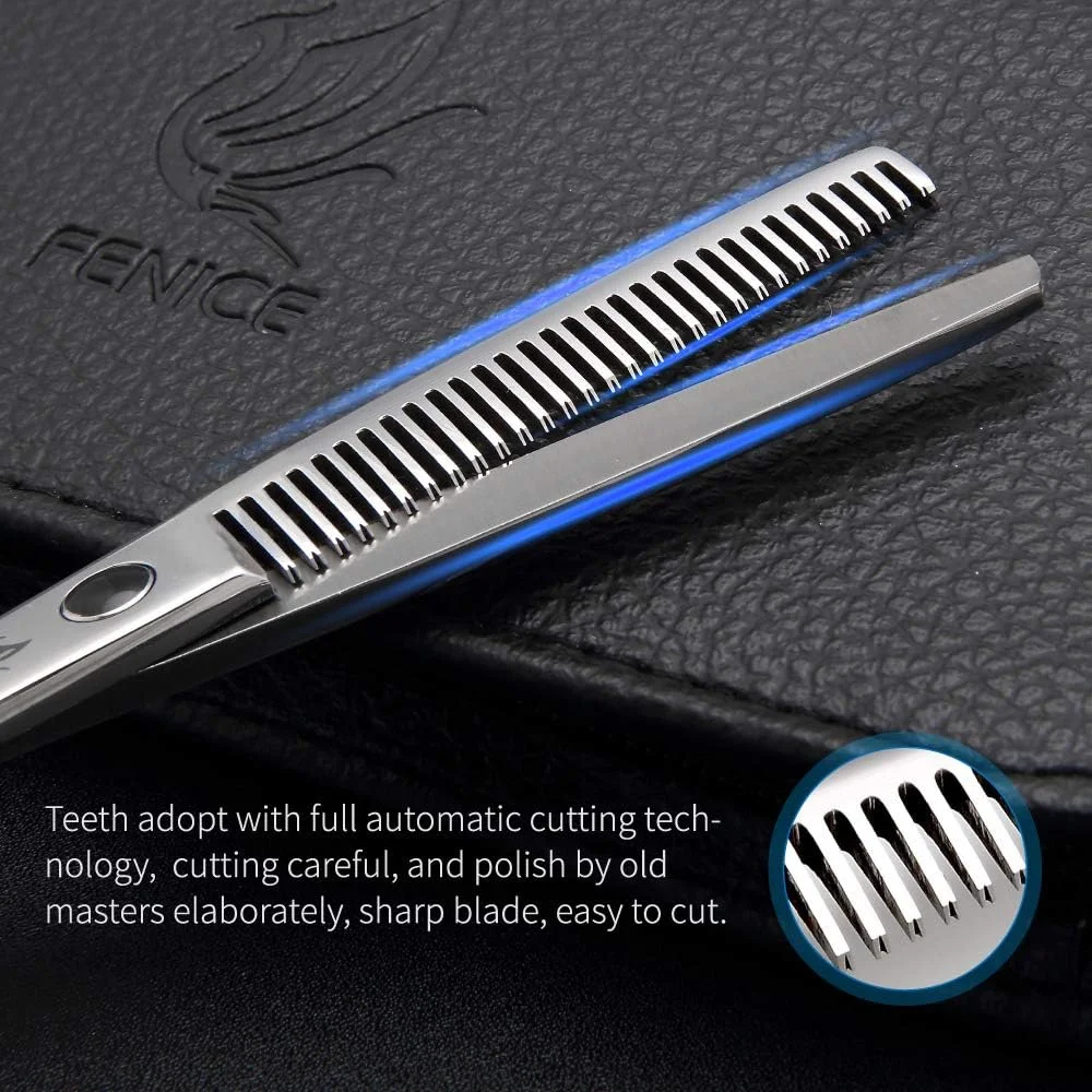 قیچی آرایشگری پیِک فنیس، قیچی دندانه دار با فولاد ضد زنگ ژاپنی، نرخ کم کردن حجم مو 25-30% (6 اینچ)