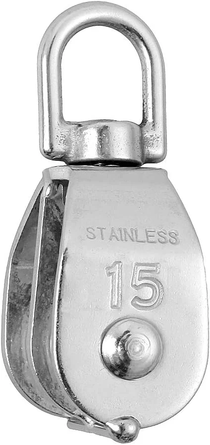 Rocaris بسته 4 عددی قرقره دوبل جرثقیل طناب سیمی فولاد ضد زنگ M15، قرقره تکی قلاب گردان جرثقیل بالابر، چرخ یدک کش سیم آویز