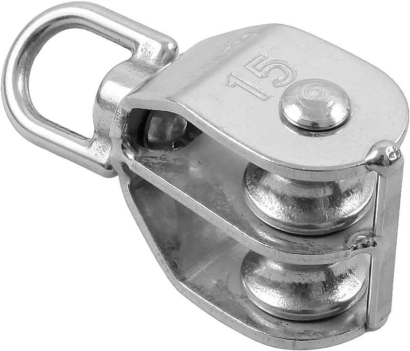 Rocaris بسته 4 عددی قرقره دوبل جرثقیل طناب سیمی فولاد ضد زنگ M15، قرقره تکی قلاب گردان جرثقیل بالابر، چرخ یدک کش سیم آویز