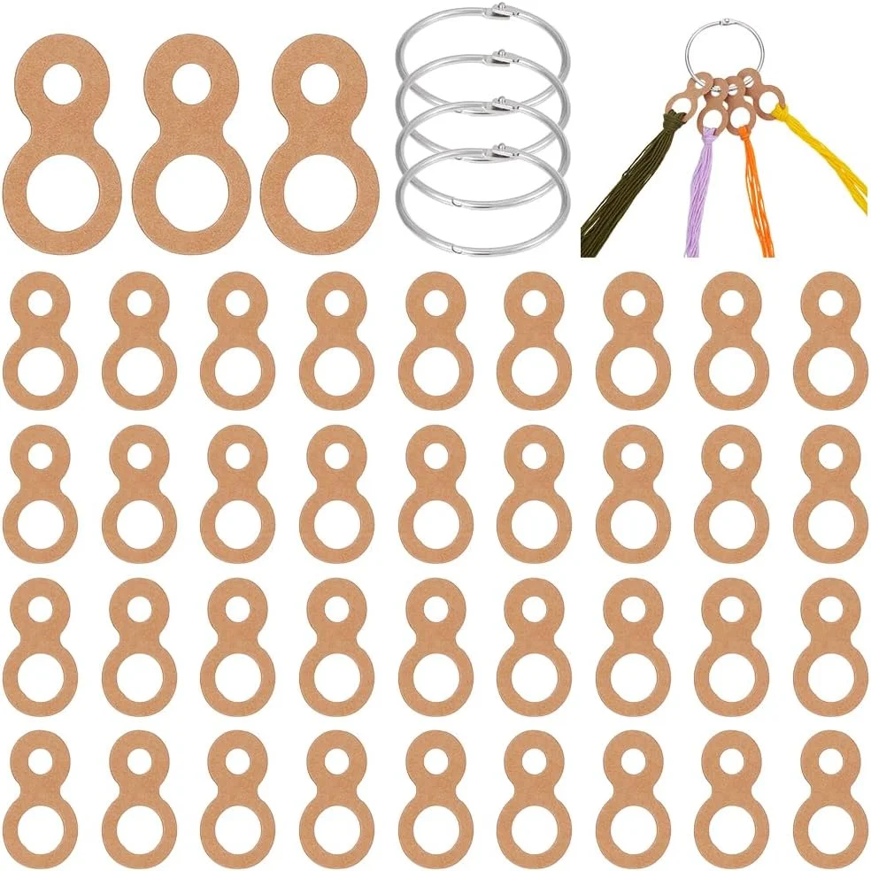 BENECREAT 100 عدد قطره نخ کاغذی کرافت، 4.3x2.5 سانتی متر سازمان دهنده نخ کوک متقاطع به شکل کدو با 4 عدد حلقه نخ دندان برای ذخیره سازی خیاطی DIY، ضخامت 0.5 میلی متر