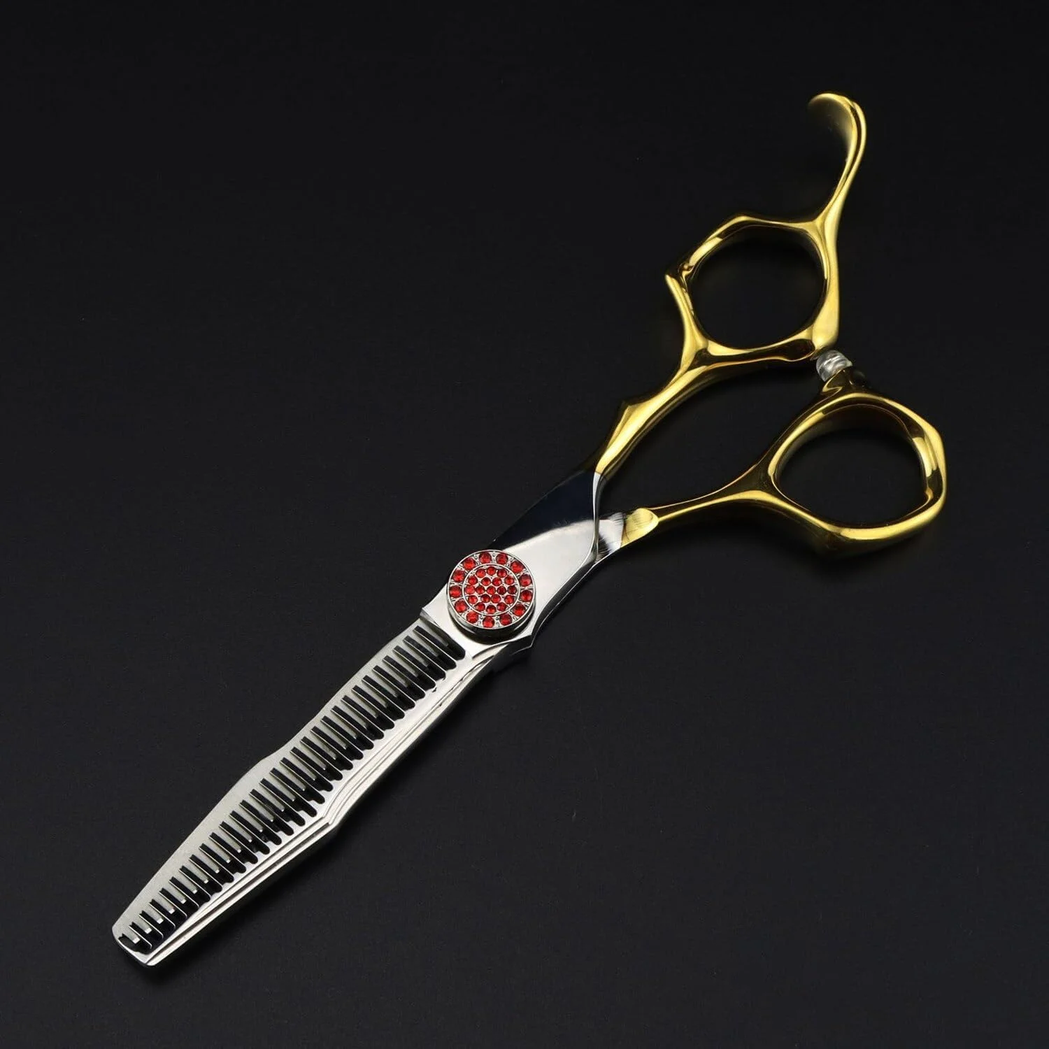 قیچی آرایشگری مو، 6 اینچ حرفه ای فولاد JP440c نگین قرمز طلایی، قیچی آرایشگری، قیچی پیتاژ، قیچی آرایشگر