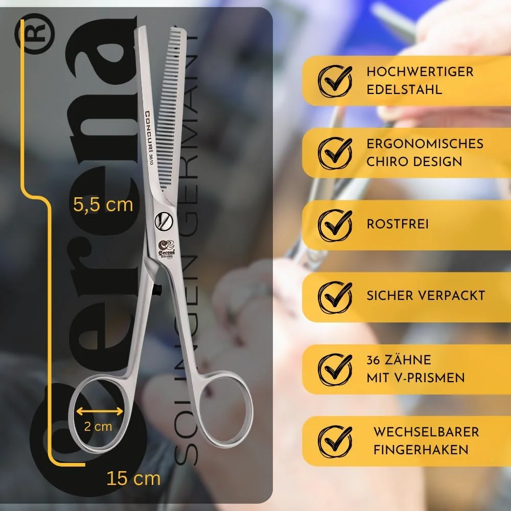 قیچی مدلینگ چیرو سرنا Concour، 6.0 اینچ (15 سانتی متر) - قیچی پیتاژ با کیفیت بالا برای پیتاژ دقیق - قیچی آرایشگری ارگونومیک - ساخت سولینگن