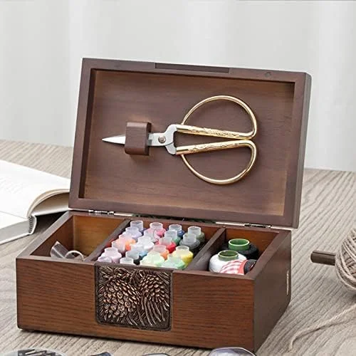 جعبه خیاطی، سبد خیاطی چوبی بزرگ، سبد خیاطی تاشو کلاسیک، جعبه ابزار خیاطی با دسته حمل آسان و محفظه جعبه خیاطی، سبد خیاطی چوبی بزرگ، سبد خیاطی تاشو کلاسیک، جعبه ابزار خیاطی با دسته حمل آسان و محفظه