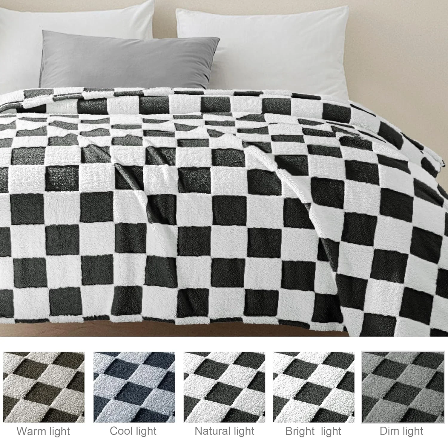 پتوی پشمی طرح چهارخانه اکسکلوسیو مزکلا، سایز کینگ، پتوی نرم، سبک و لطیف برای تخت، مناسب برای تمام فصول، مشکی، 228 در 264 سانتی متر