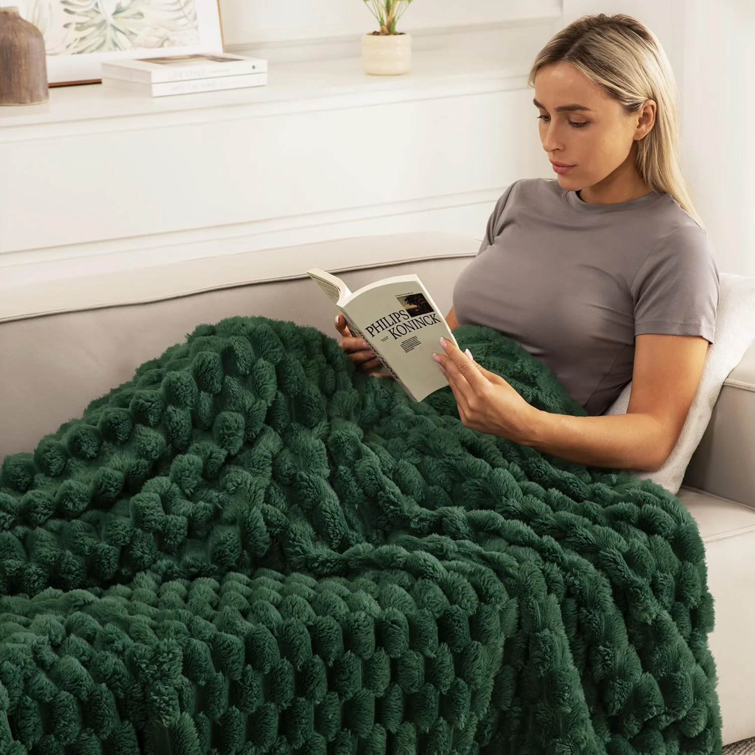 پتوی سایز کوئین Whale Flotilla برای تخت خواب با طرح ژاکارد، پتوهای نرم و لطیف و دنج و نفیس برای تمام فصول، گرم و پفکی، 90x90 اینچ، سبز زمردی