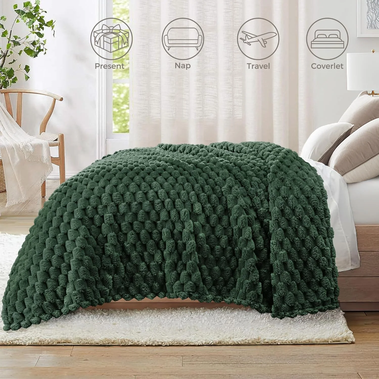 پتوی سایز کوئین Whale Flotilla برای تخت خواب با طرح ژاکارد، پتوهای نرم و لطیف و دنج و نفیس برای تمام فصول، گرم و پفکی، 90x90 اینچ، سبز زمردی