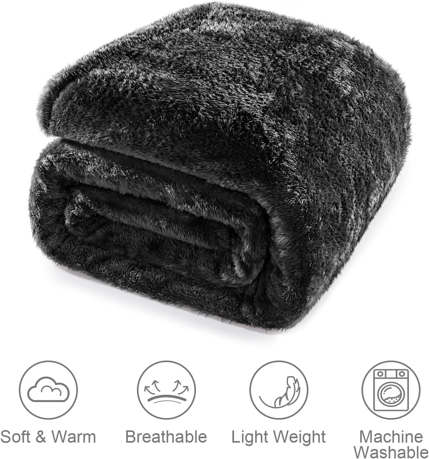 پتوی سایز کینگ مشکی Whale Flotilla مناسب تخت، پارچه پشمی نرم و گرم 300GSM، پتوی تزئینی سبک وزن، نرم و کرکی مناسب تمام فصول، 228x264 سانتی متر