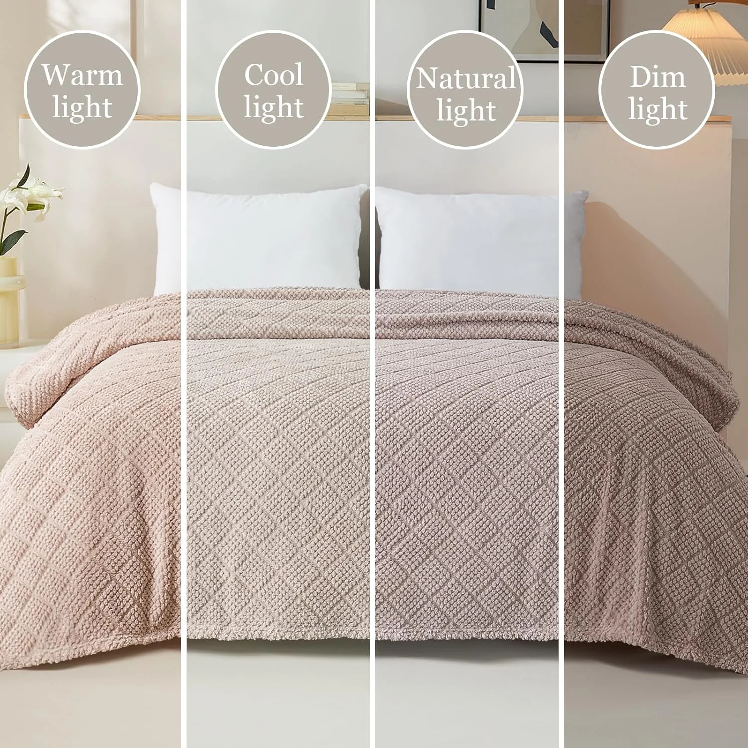 پتو پشم گوسفند نرم و لطیف Whale Flotilla سایز کوئین مناسب تخت، پتوهای وافل ژاکارد نرم و کرکی برای تمام فصول، سبک و گرم، 228x228 سانتی متر، شتری