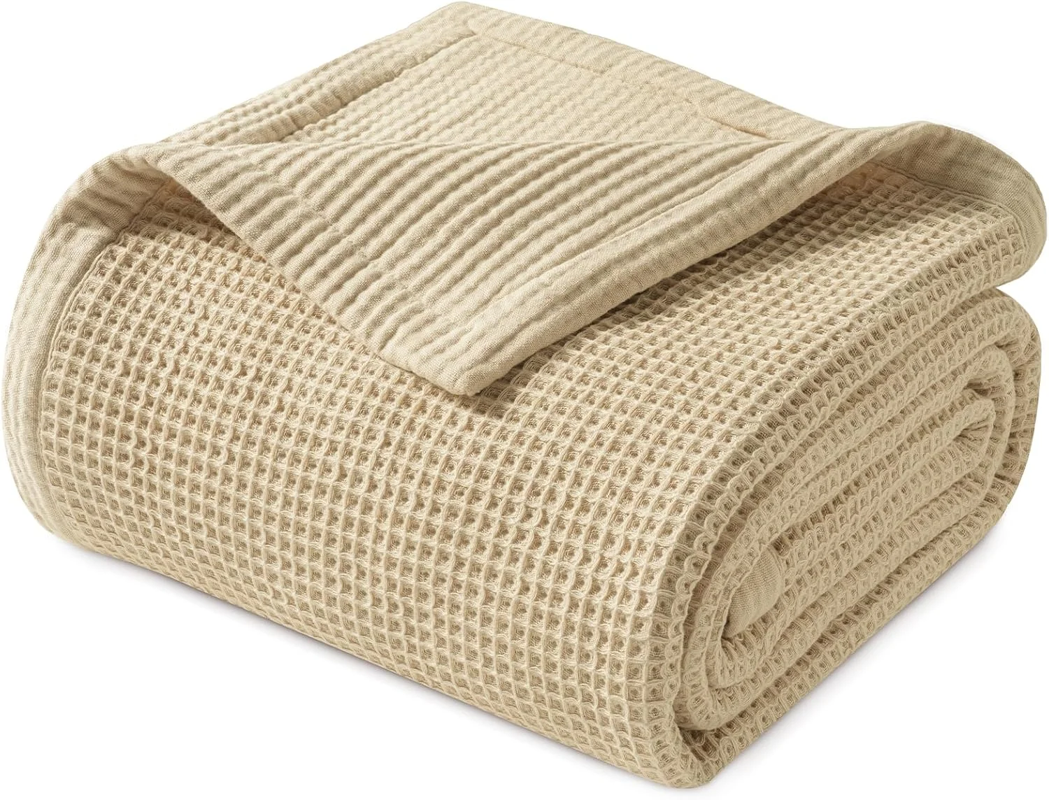 پتوی دو رو وافل و موسلین PHF، 100% پنبه، 400GSM، سایز کینگ 264x228 سانتی متر، تنفس پذیر، سبک و نرم، پتوی لوکس طرح وافل گازی برای دکوراسیون منزل، هدیه ای ایده آل، بلوطی