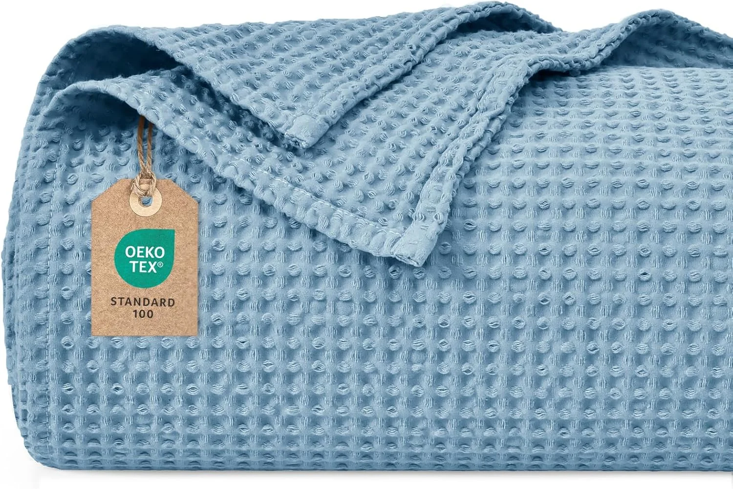 پتوی وافل 100% پنبه PHF، پتوی نرم و لطیف، 230 در 270 سانتی متر، سبک و قابل تنفس، ایده آل برای تابستان، دارای گواهینامه Oeko-Tex®، کیفیت پارچه هتلی، ایده آل برای مبل، کاناپه، تخت، آبی دودی