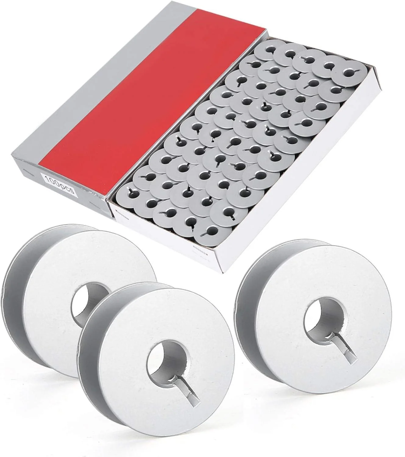 100pcs Aluminum Bobbins with Slot Sewing Machine Aluminum Bobbins for Industrial Sewing Machine Parts