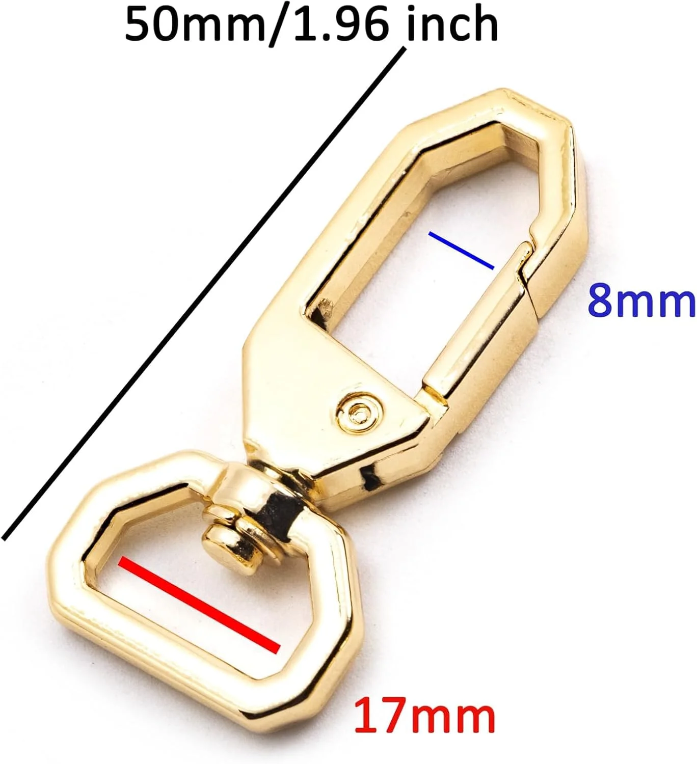 6 Pcs 1.96 inch Gold Thickened Wide Edge Keychain Hooks - Durable Zinc Alloy Metal Buckles for Backpacks, Bags, Shoulder Straps, and Dog Accessories