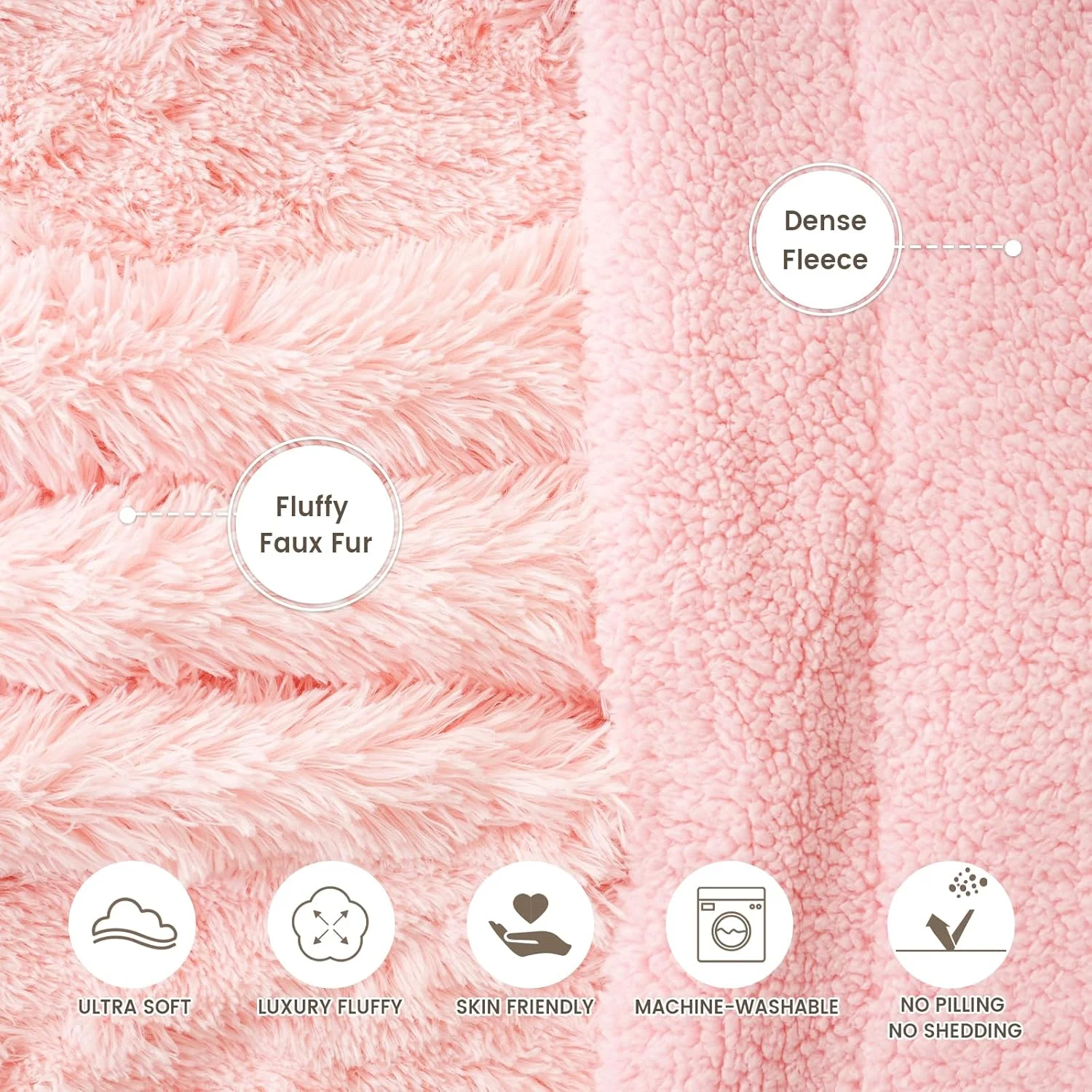 پتوی دو نفره لوکس و پشمالوی PHF با خز مصنوعی، پتوی نرم و کرکی، پتوی گرم و ضخیم برای مبل، تخت، صندلی، کاناپه، پتوی شیک و خزدار برای دکوراسیون منزل، صورتی، 152cm x 203cm