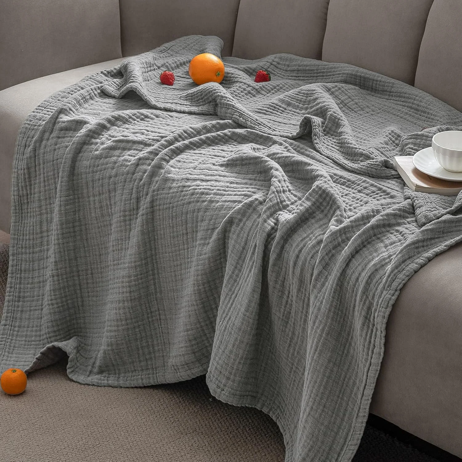 پتوی موسلین 100% پنبه PHF سایز کوئین 228 در 228 سانتیمتر، پتوی سبک و قابل تنفس مناسب تمام فصول، پتوی گازی 4 لایه فوقالعاده نرم برای بزرگسالان، دکوراسیون شیک منزل برای تخت مبل، خاکستری پتوی موسلین 100% پنبه PHF سایز کوئین 228 در 228 سانتیمتر، پتوی سبک و قابل تنفس مناسب تمام فصول، پتوی گازی 4 لایه فوقالعاده نرم برای بزرگسالان، دکوراسیون شیک منزل برای تخت مبل، خاکستری