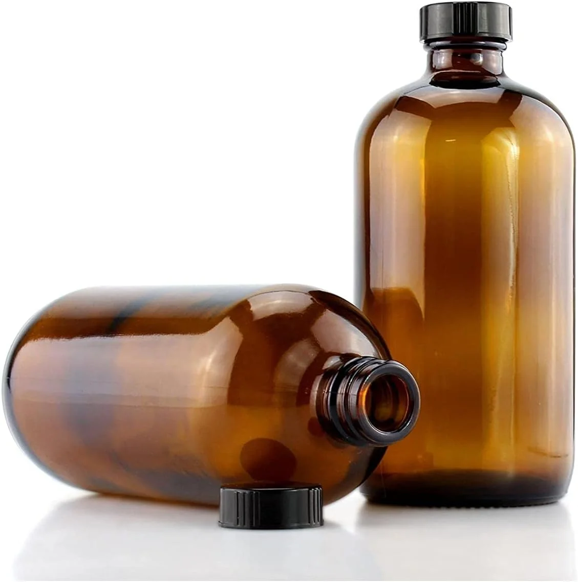 FUFU Amber Glass Bottles - 250ml Amber Glass Boston Round Bottles for Essential Oil Blends Bathroom Shampoo Lotion Container Lab Reagent Bottles with Lid 2 Pcs (500ML)