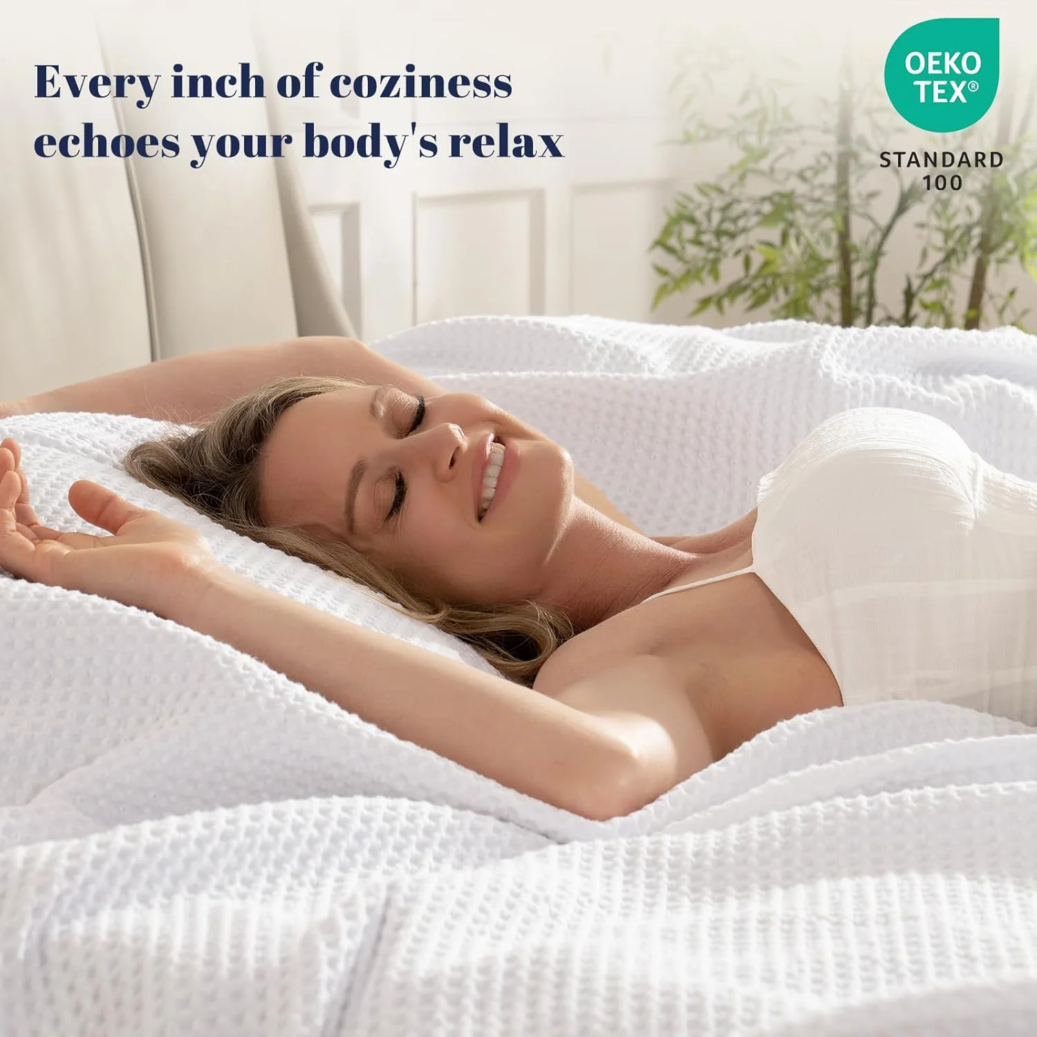 پتوی وافل بافته شده 100% پنبه ای PHF سایز کینگ 264x228 سانتی متر - پتوی سبک وزن، نرم و قابل تنفس مناسب تمام فصول - لایه پتوی عالی برای تخت، مبل و کاناپه - دکوراسیون شیک منزل - سفید