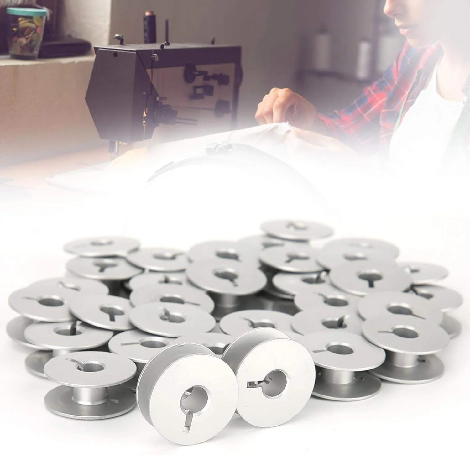 100pcs Aluminum Bobbins with Slot Sewing Machine Aluminum Bobbins for Industrial Sewing Machine Parts