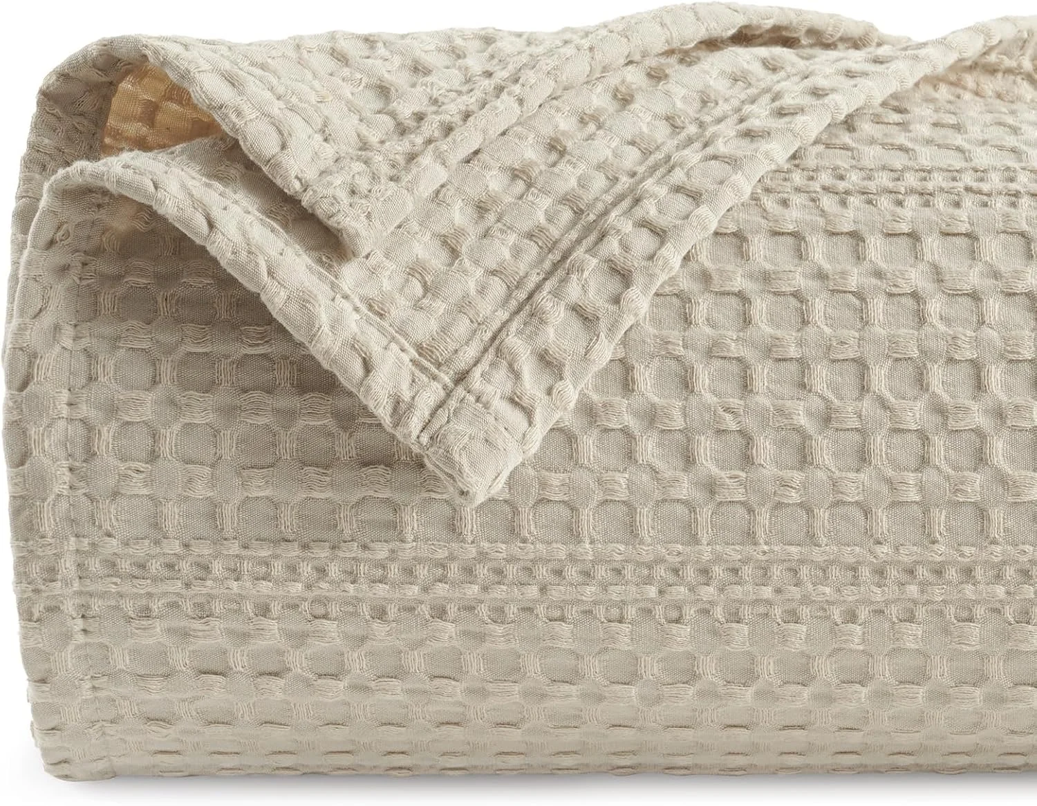 پتوی وافل سبک و تنفسی PHF سایز کینگ 264x228 سانتی‌متر، پتوی بافت نرم تابستانی برای افراد گرمایی - دکوراسیون زیبای منزل برای تخت مبل، مناسب حیوانات خانگی، طبیعی/کتانی