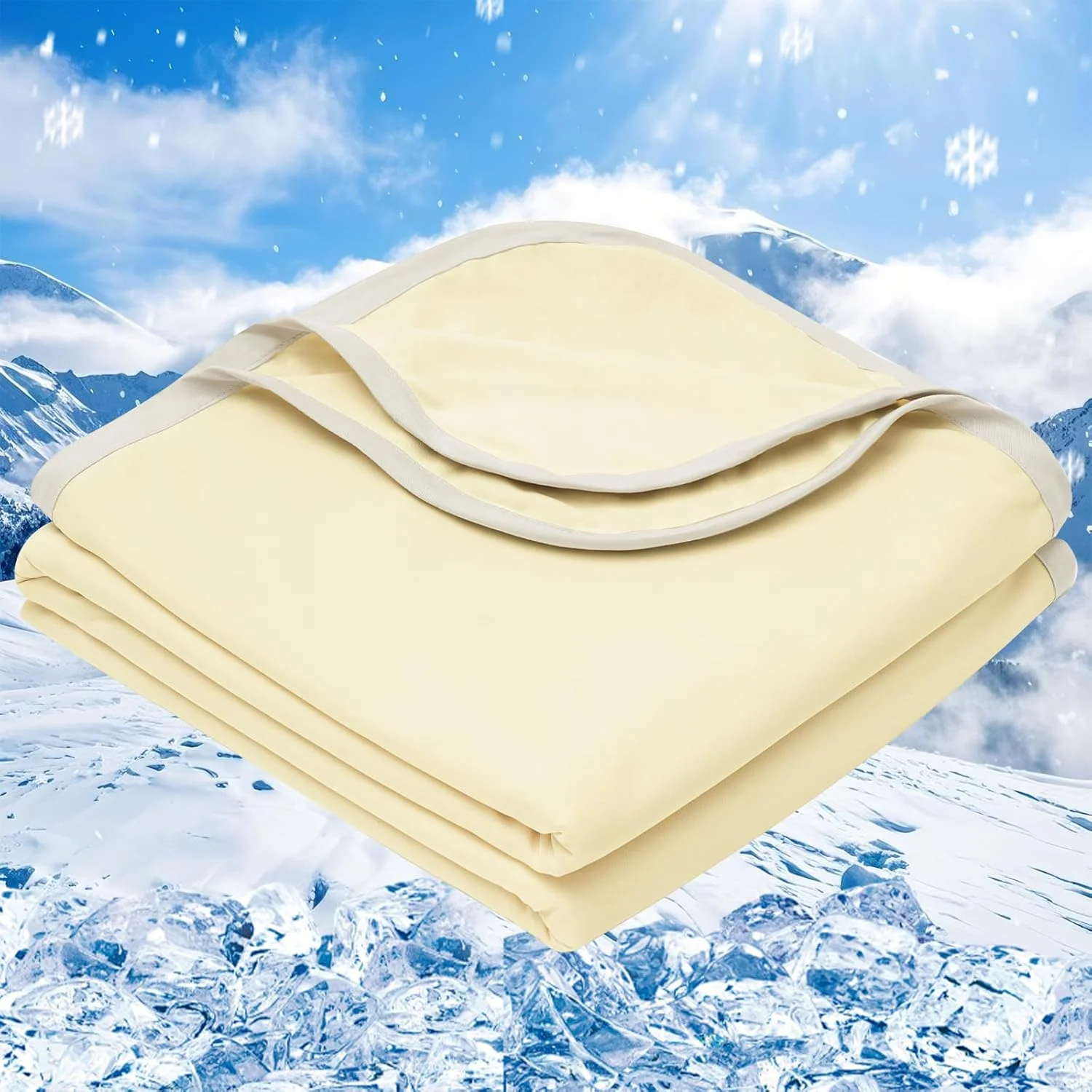 پتوی خنک کننده PHF، 220x240 سانتی متر، پتوی خود خنک شونده دو طرفه Arc-Chill Q-Max > 0.5، پتوی تخت خواب جاذب عرق و تنفسی، پتوی مبل، پتوی مسافرتی (کرم)