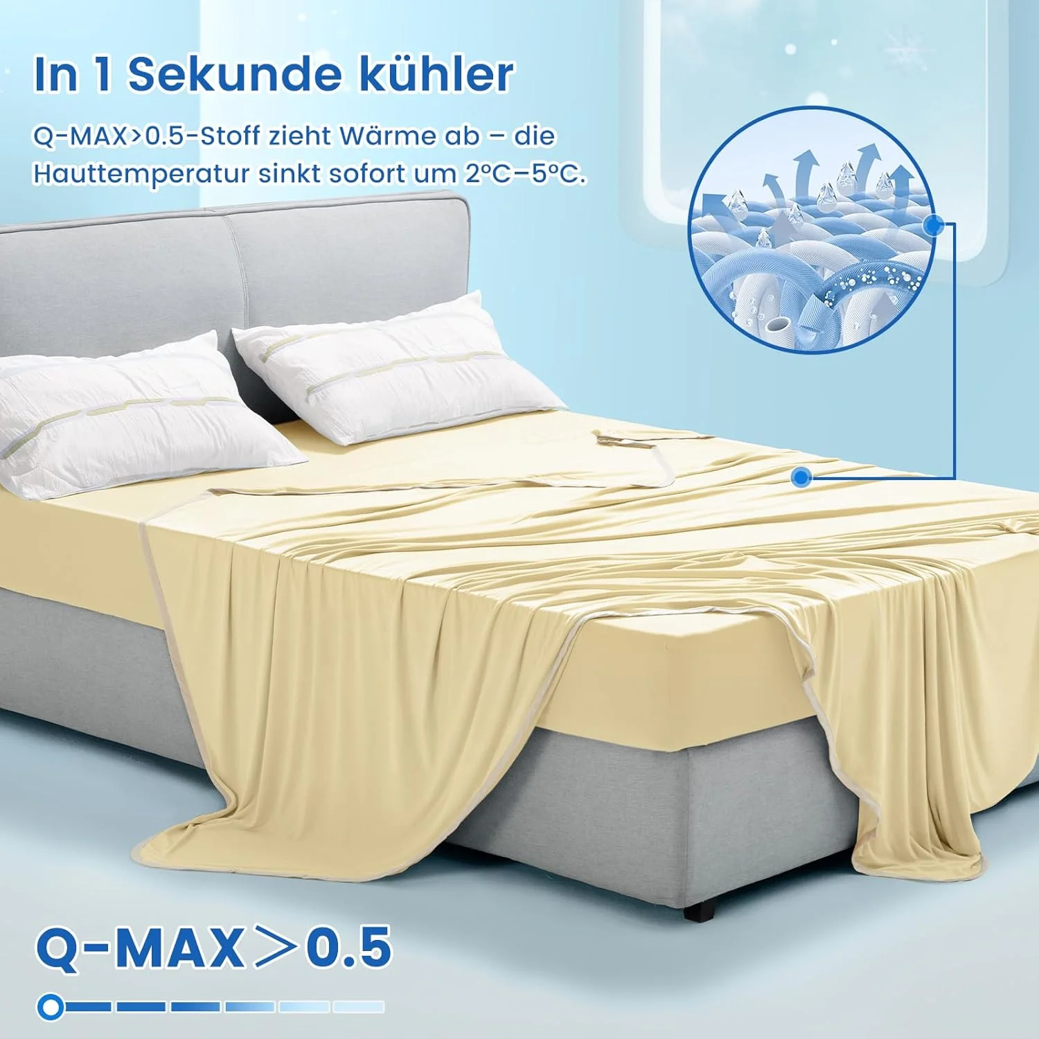 پتوی خنک کننده PHF، 220x240 سانتی متر، پتوی خود خنک شونده دو طرفه Arc-Chill Q-Max > 0.5، پتوی تخت خواب جاذب عرق و تنفسی، پتوی مبل، پتوی مسافرتی (کرم)