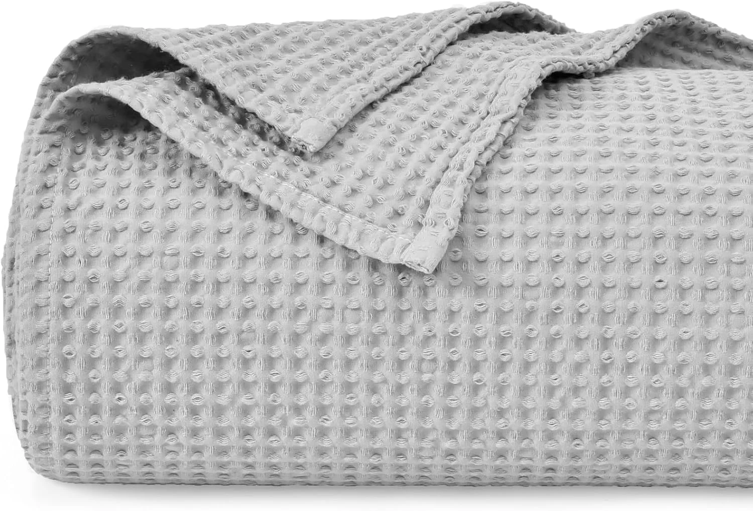 پتوی بافتنی وافل پنبه‌ای 100% PHF برای تزئینات منزل - نرم، راحت، تنفس‌پذیر و جذب‌کننده رطوبت برای تمام فصول - مناسب برای تخت، مبل، کاناپه سایز کوئین (225x225 سانتی‌متر) خاکستری روشن