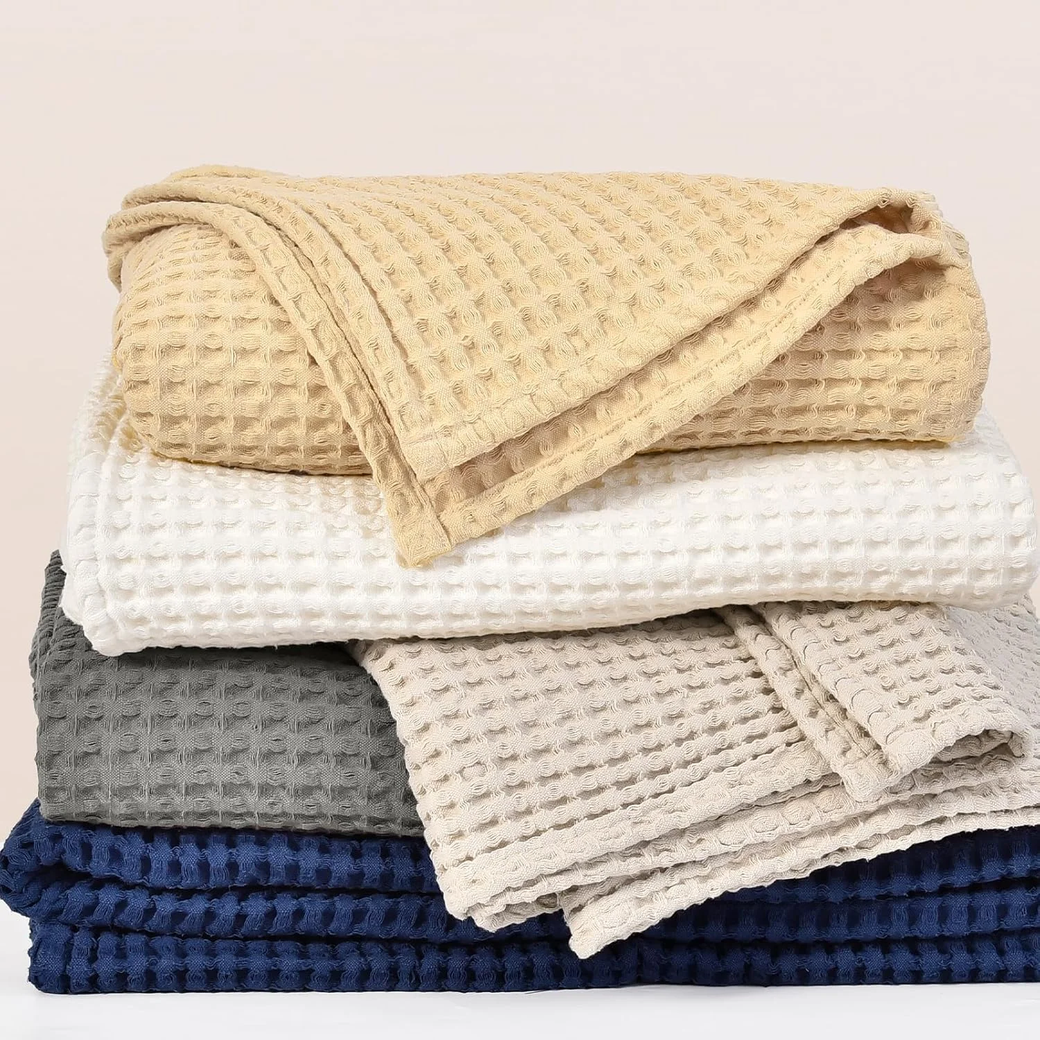 پتوی وافل بافته شده PHF، 400GSM، 100% پنبه شسته شده، نرم و لطیف، سایز کینگ مناسب تمام فصول، روانداز لوکس پاییزی برای تخت، مبل و کاناپه، دکوراسیون شیک منزل، بژ، 264x228 سانتی متر