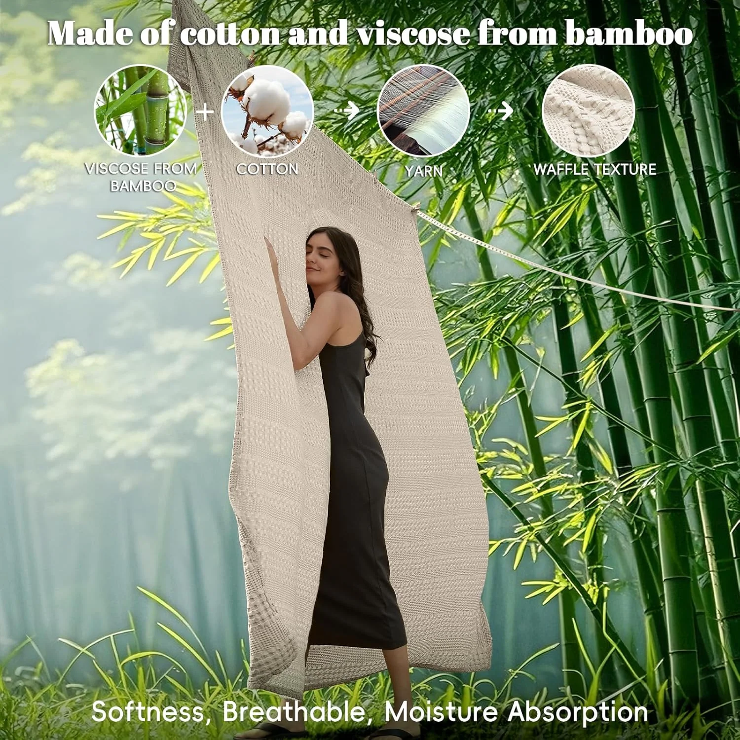 پتوی وافل خنک کننده PHF سایز کوئین، سبک وزن، 60% ریون مشتق شده از بامبو و 40% پنبه، پتوی تنفسی برای افراد گرمایی، نرم و لوکس برای تخت، مبل و کاناپه، 90"x90"، رنگ لنین