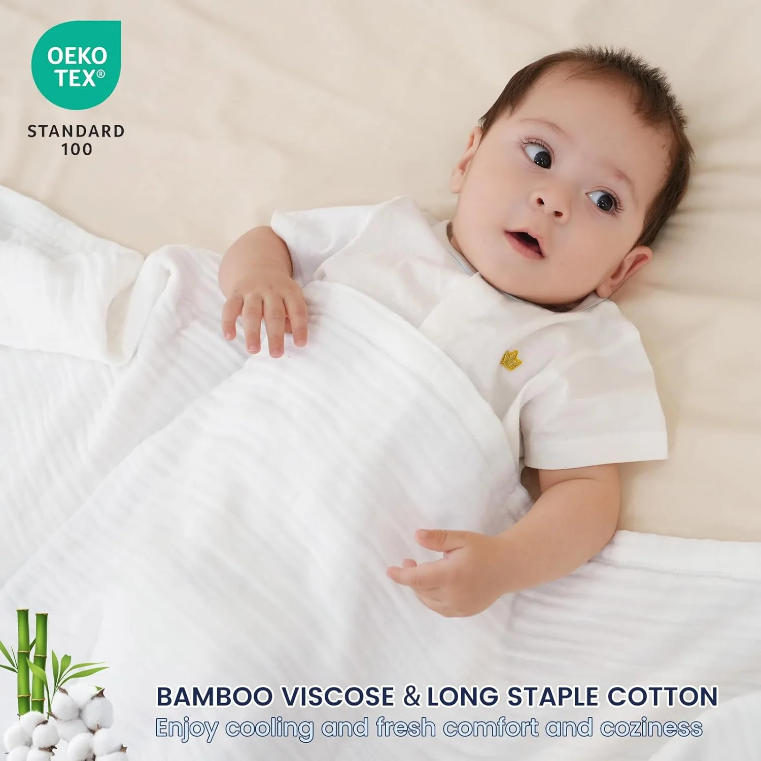 پتوی خنک کننده موسلین PHF برای افراد گرمایی، 60% ریون مشتق شده از بامبو، 40% پنبه برای تابستان، پتوی توری تنفسی 4 لایه برای تخت مبل، 50"x60"، سفید