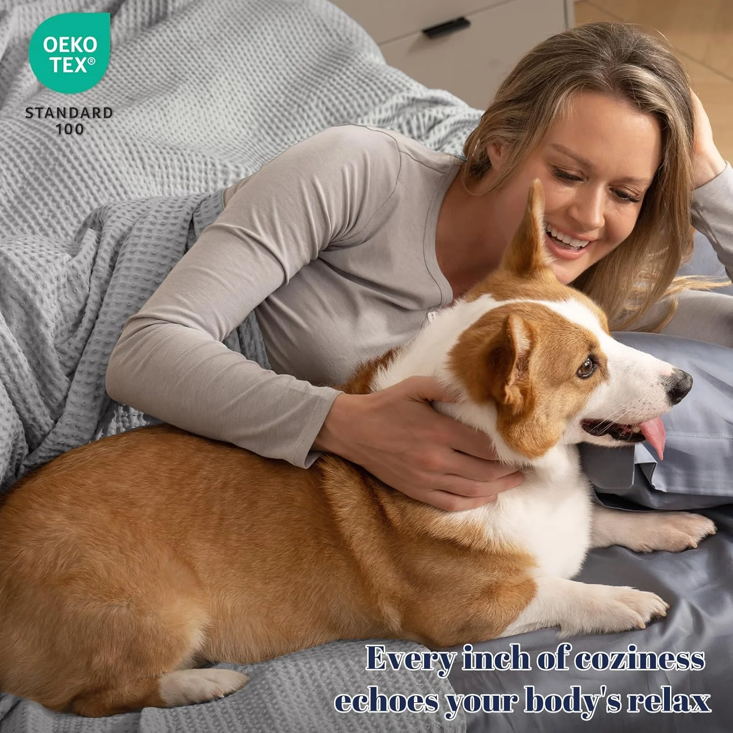 پتوی بافتنی وافل پنبه‌ای 100% PHF برای تزئینات منزل - نرم، راحت، تنفس‌پذیر و جذب‌کننده رطوبت برای تمام فصول - مناسب برای تخت، مبل، کاناپه سایز کوئین (225x225 سانتی‌متر) خاکستری روشن