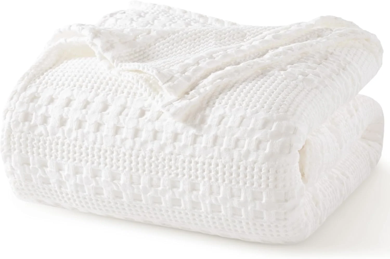 پتوی وافل 100% پنبه PHF سایز کینگ، 274x228 سانتی‌متر، پتوی بافت وافل نرم از قبل شسته شده برای تمام فصول، پتوی سبک و قابل تنفس برای تخت، مبل، سفید