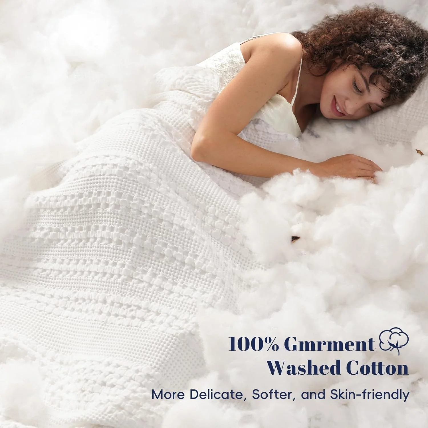 پتوی وافل 100% پنبه PHF سایز کینگ، 274x228 سانتی‌متر، پتوی بافت وافل نرم از قبل شسته شده برای تمام فصول، پتوی سبک و قابل تنفس برای تخت، مبل، سفید